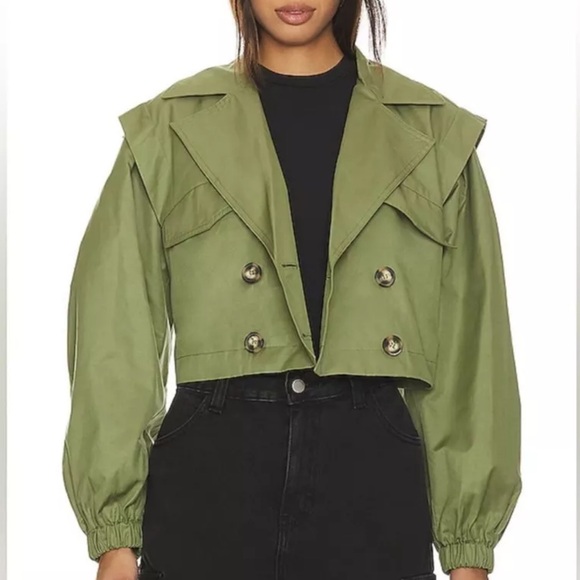 NEW Free People Green Looking Glass Cropped Trench Coat XL - Picture 2 of 9